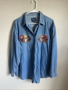 Vintage teddy bear cute cottage core chambray button up